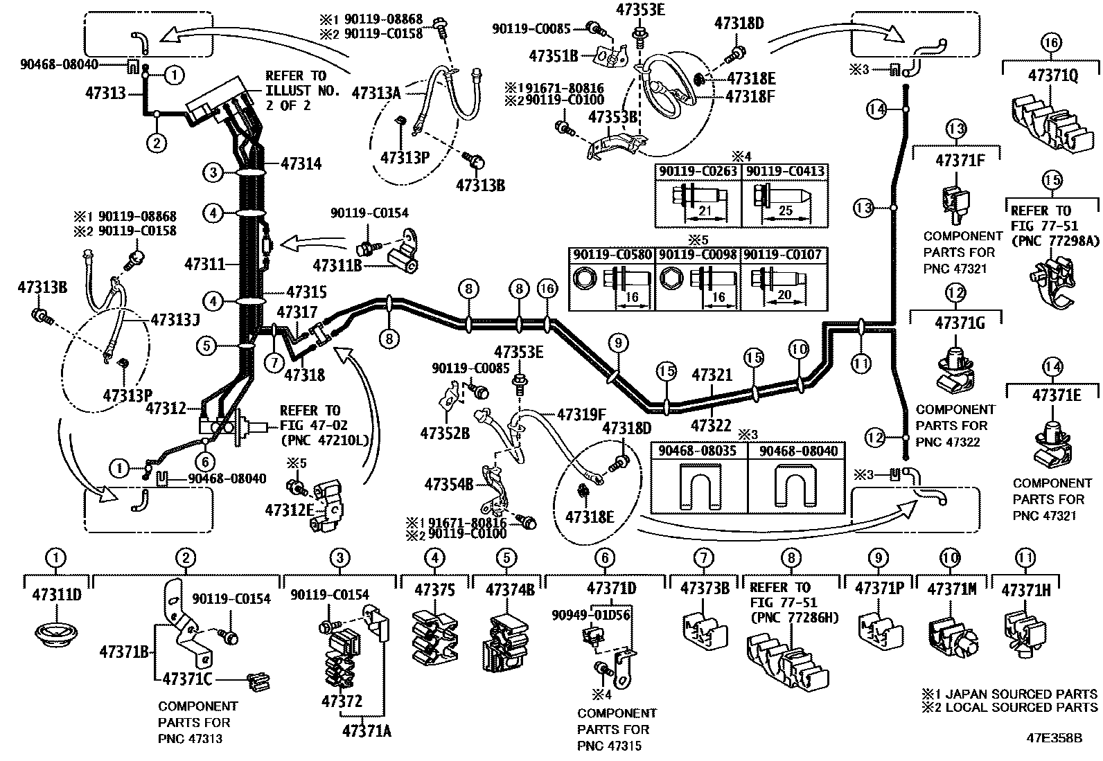 Toyota RAV4 制动配管和卡箍 EPC diagram — 47E358B