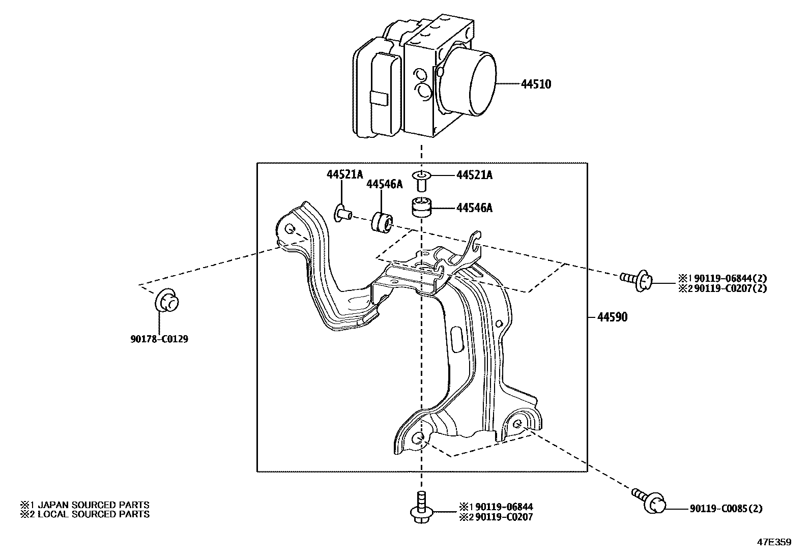 Toyota RAV4 制动配管和卡箍 EPC diagram — 47E359