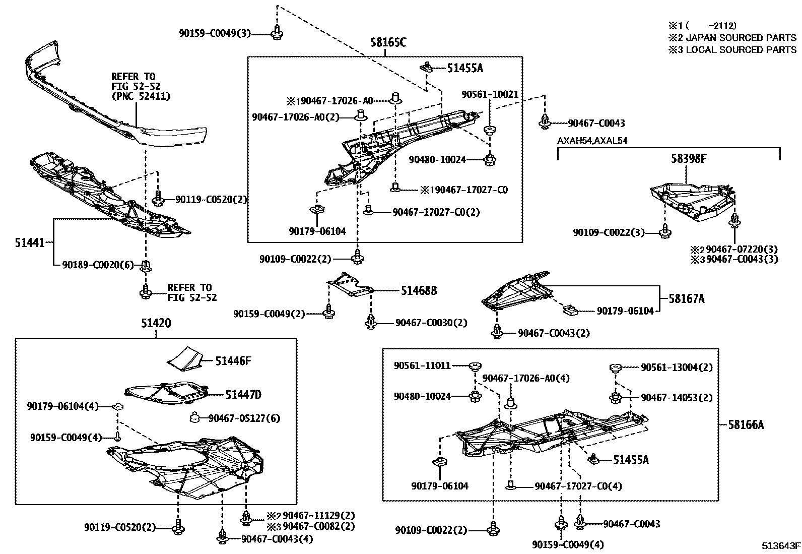 Toyota RAV4 悬架横梁和发动机底罩 EPC diagram — 513643F