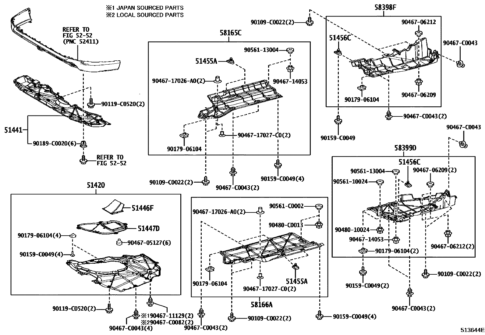 Toyota RAV4 悬架横梁和发动机底罩 EPC diagram — 513644E