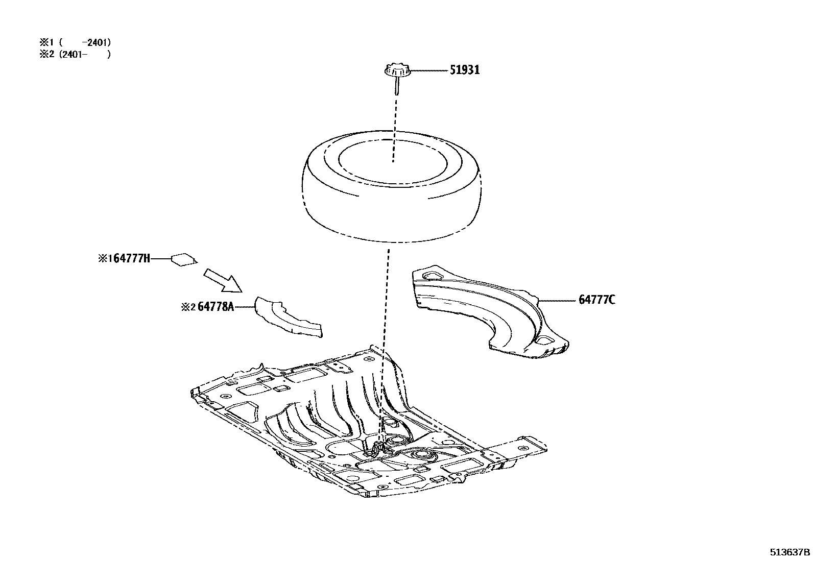 Toyota RAV4 Spare tire rack EPC diagram — 513637B