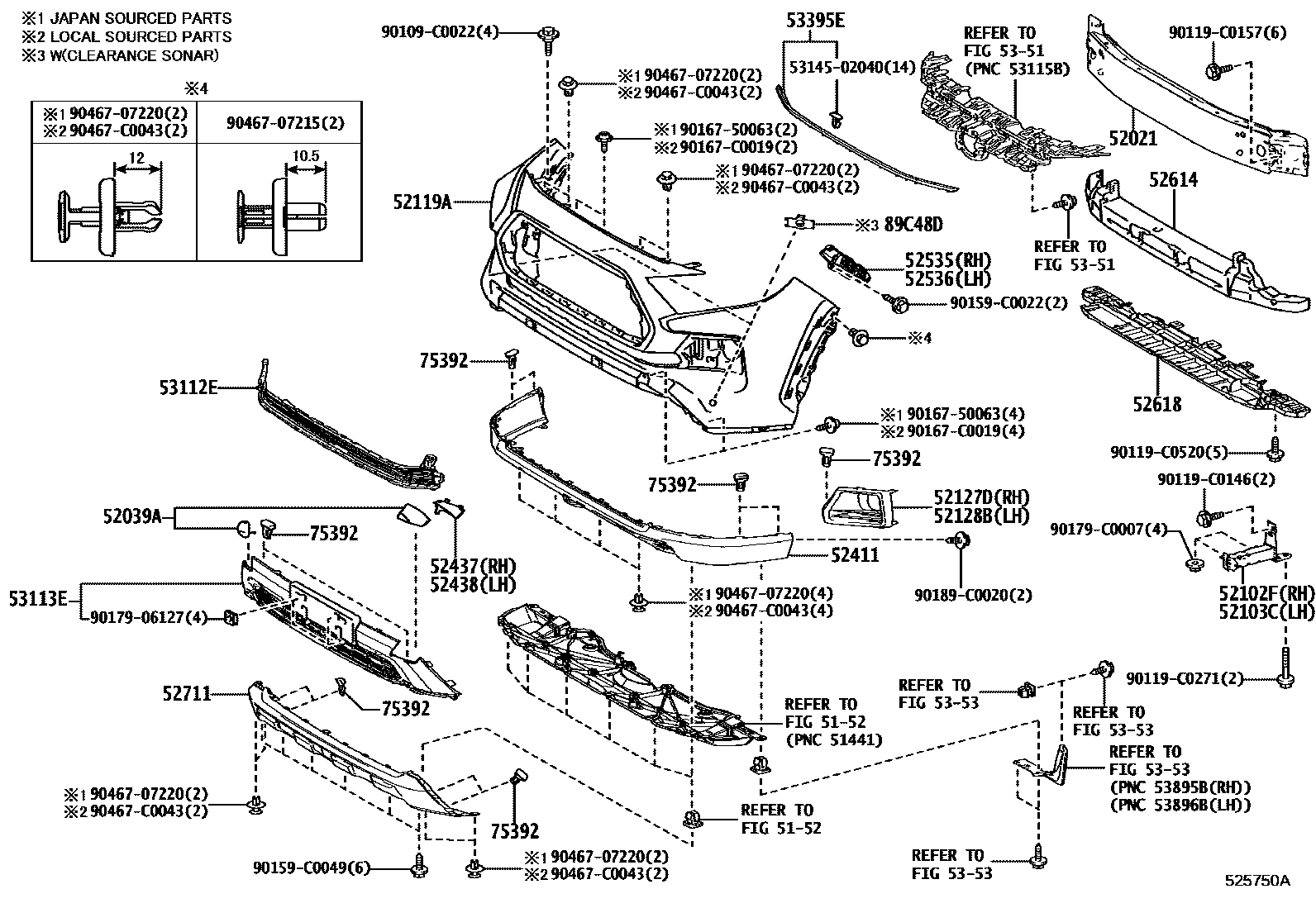 Toyota RAV4 前保险杠及附件 EPC diagram — 525750A