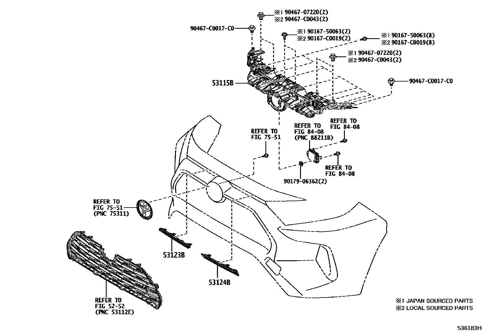 Toyota RAV4 radiator grille EPC diagram — 536183H