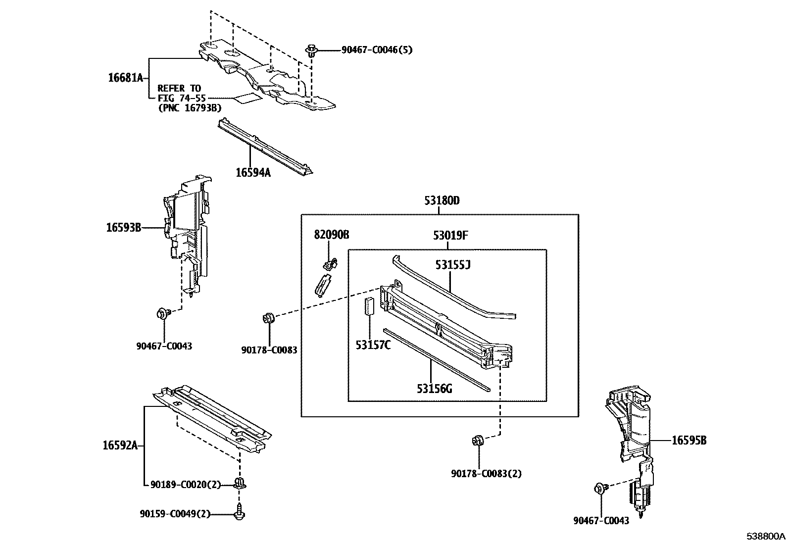 Toyota RAV4 前翼子板挡泥板和前围板 EPC diagram — 538800A