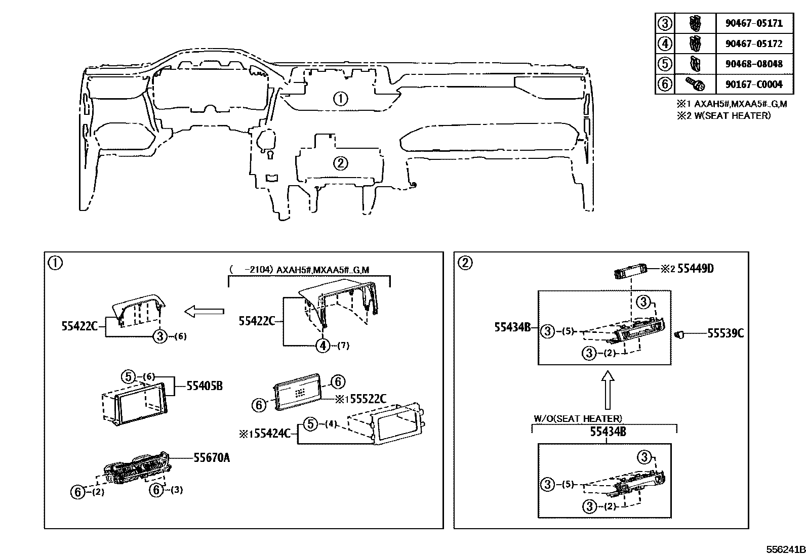 Toyota RAV4 仪表板和手套箱 EPC diagram — 556241B