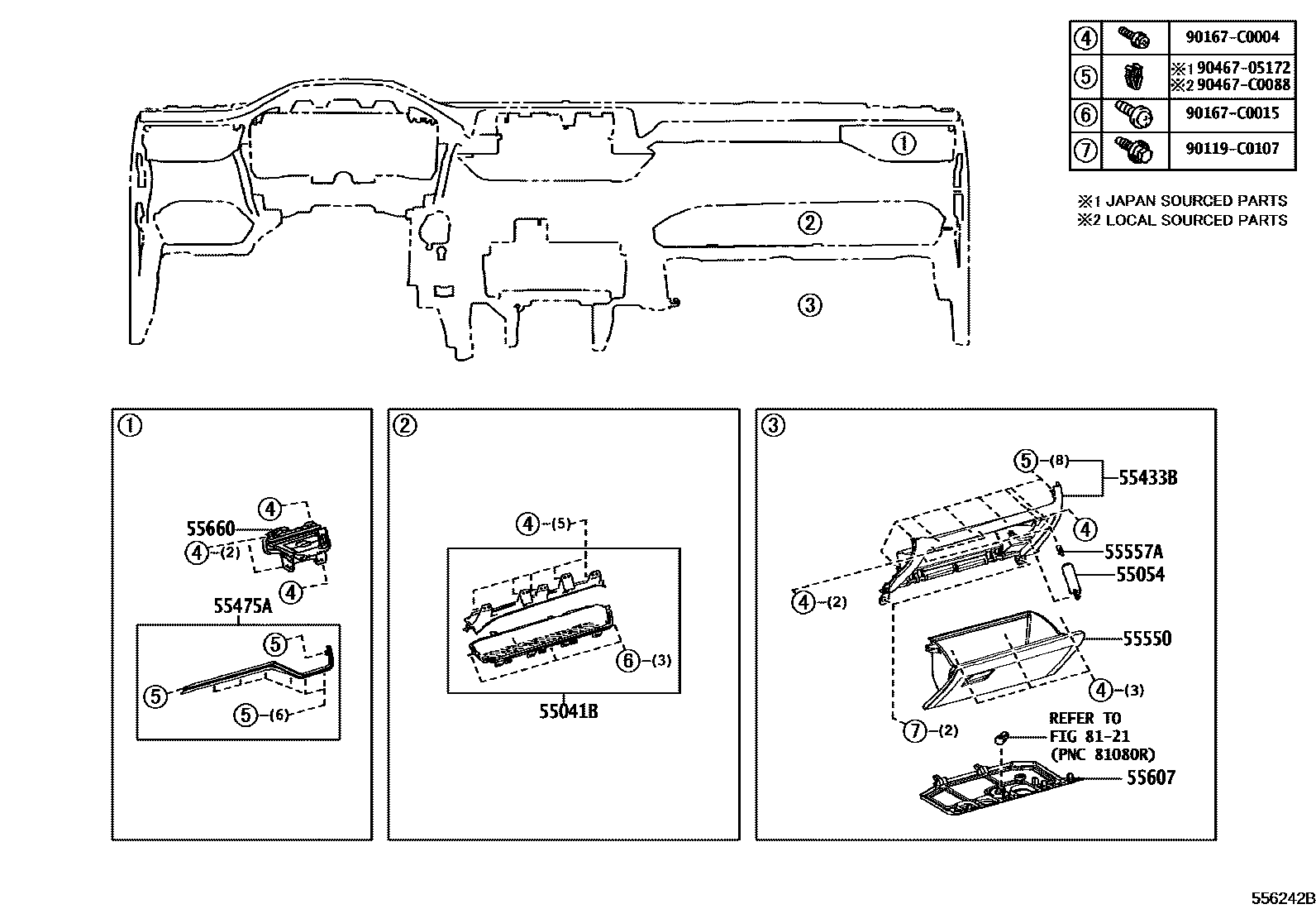 Toyota RAV4 仪表板和手套箱 EPC diagram — 556242B