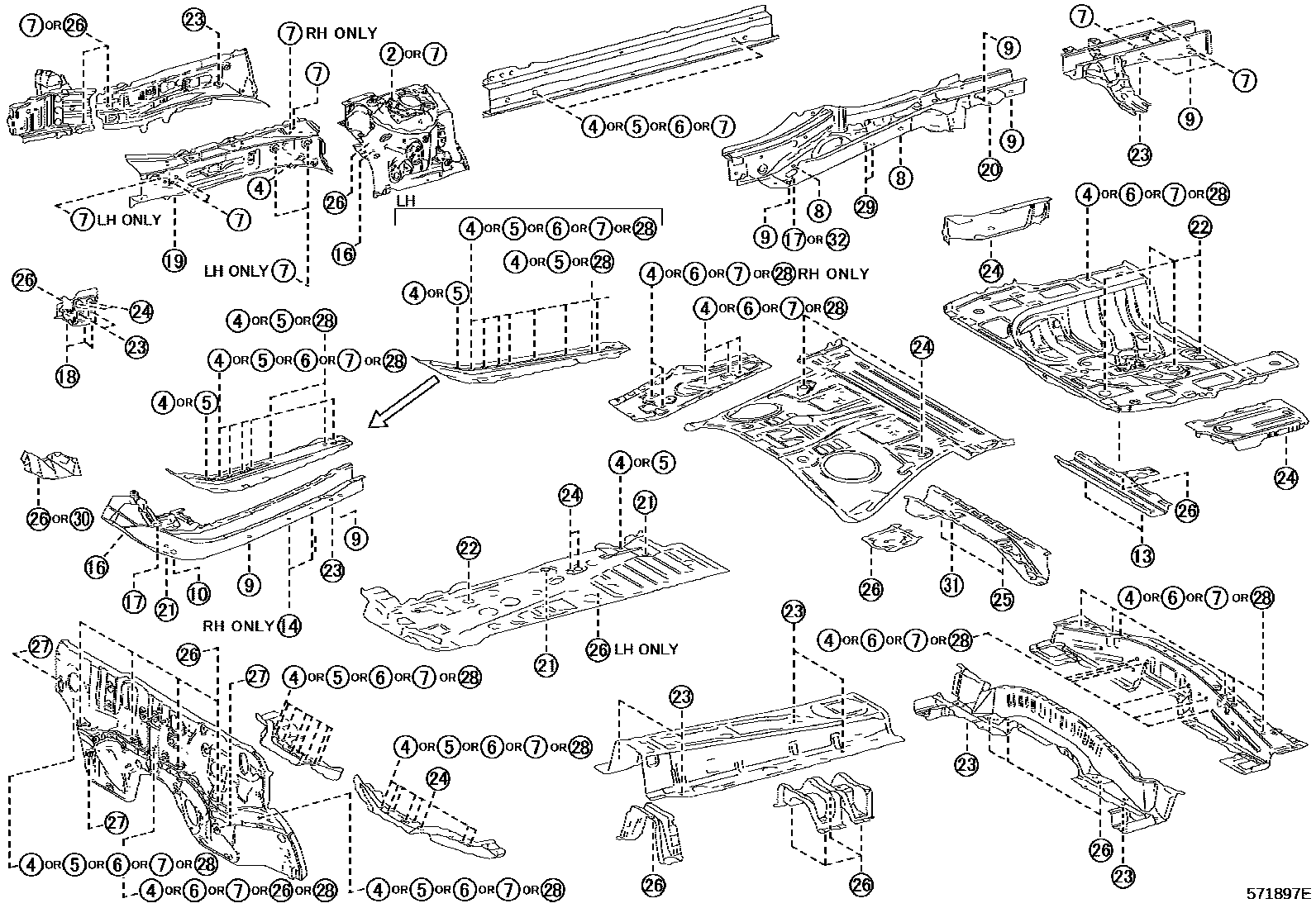 Toyota RAV4 hole plug EPC diagram — 571897E