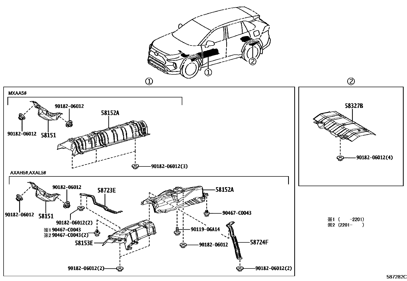 Toyota RAV4 地板隔热垫 EPC diagram — 587282C