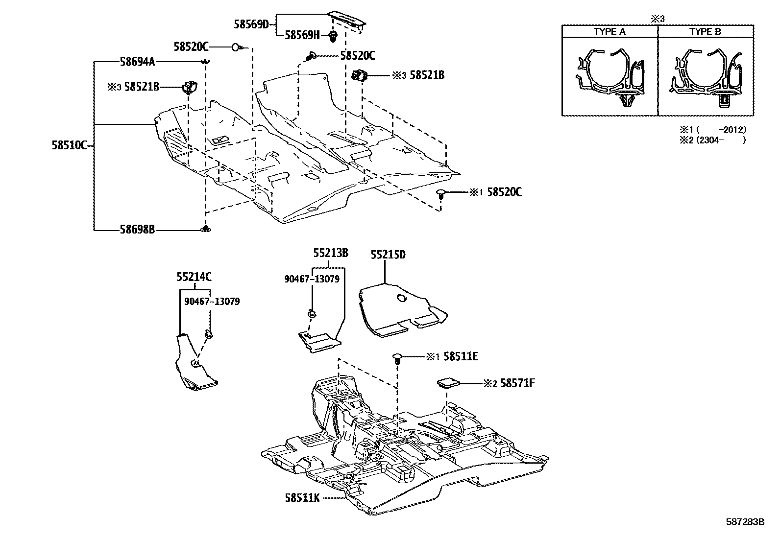 Toyota RAV4 地板垫和消声垫 EPC diagram — 587283B