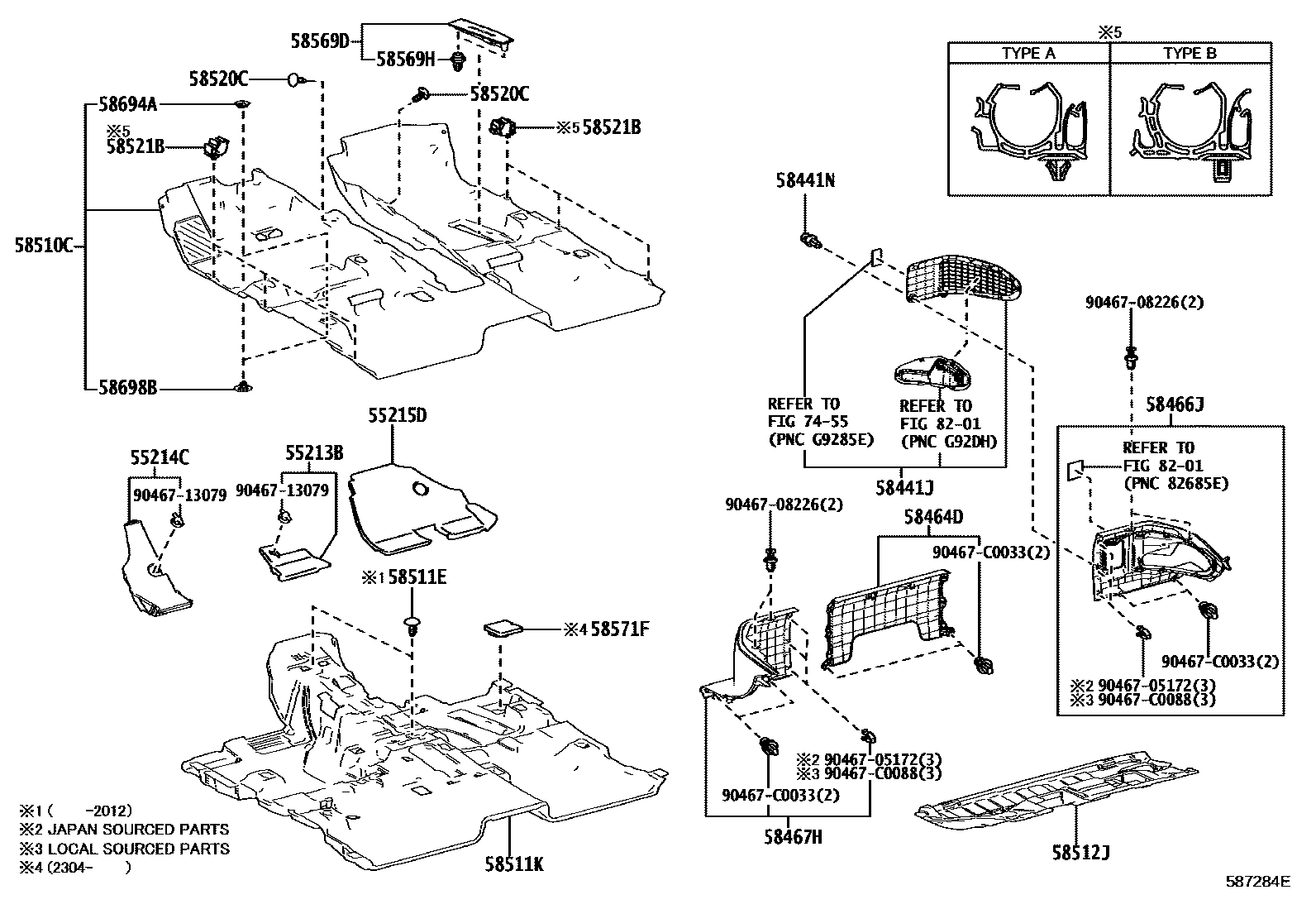 Toyota RAV4 地板垫和消声垫 EPC diagram — 587284E