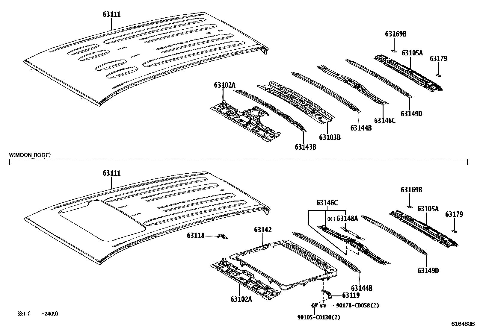 Toyota RAV4 天窗板和背板 EPC diagram — 616468B