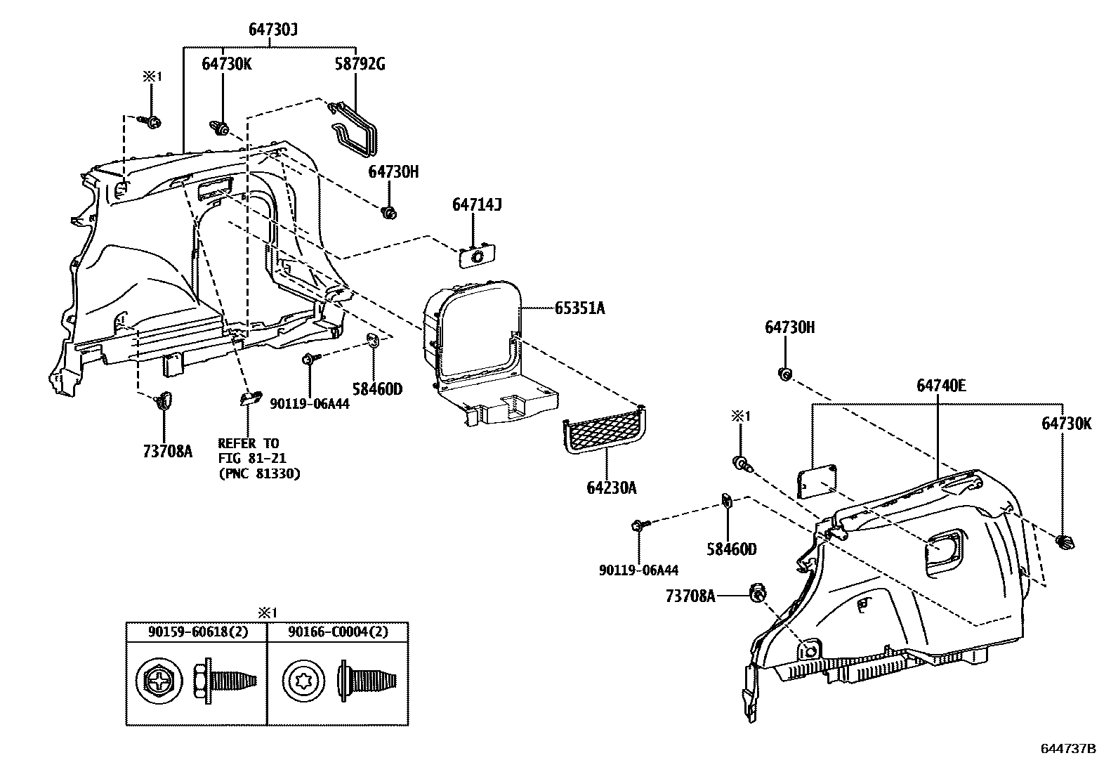 Toyota RAV4 底板和底板装饰罩 EPC diagram — 644737B