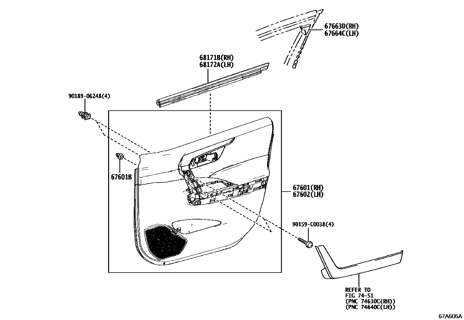 Toyota RAV4 前门板和前门玻璃 EPC diagram — 67A606A