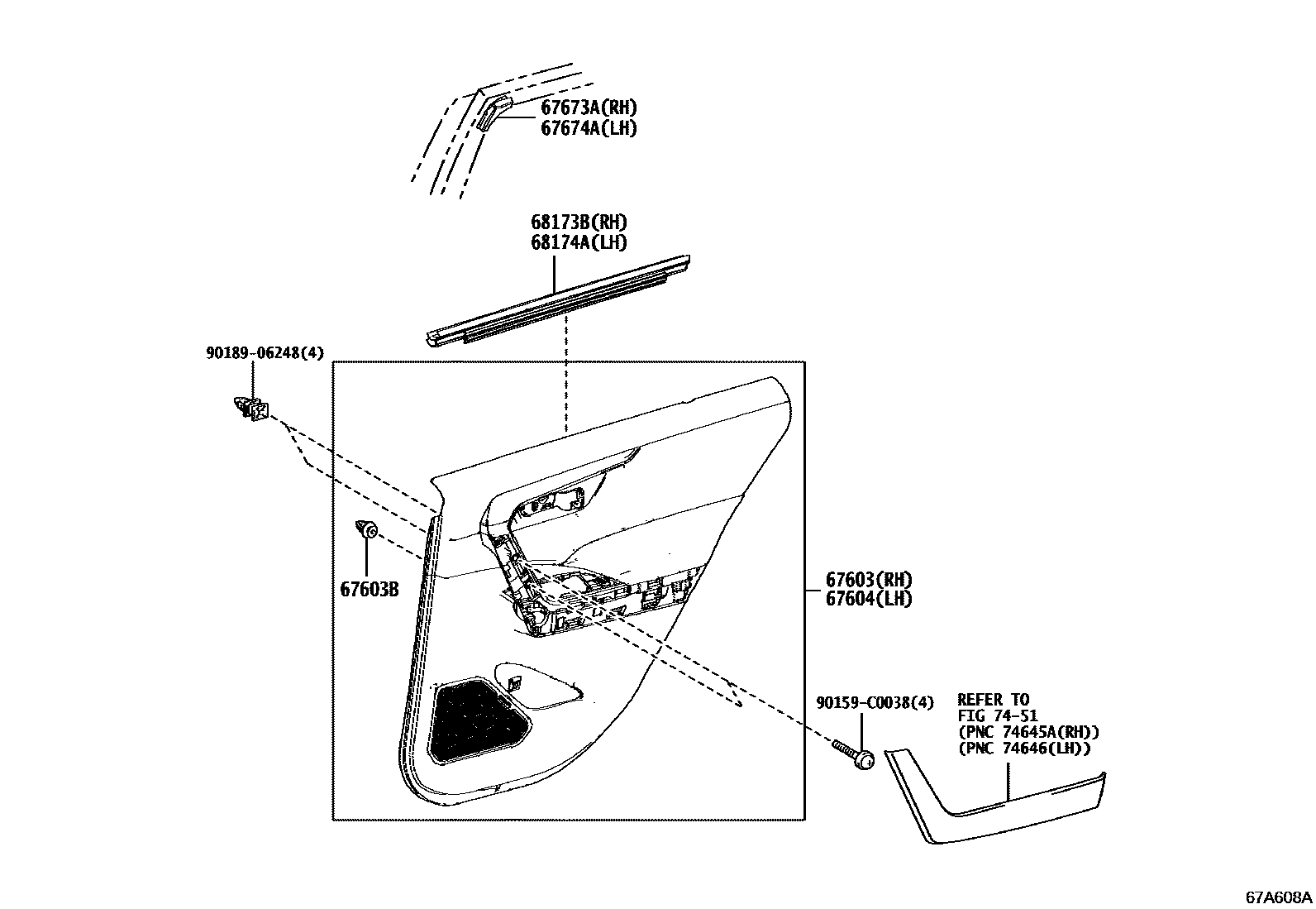 Toyota RAV4 后门板和后门玻璃 EPC diagram — 67A608A