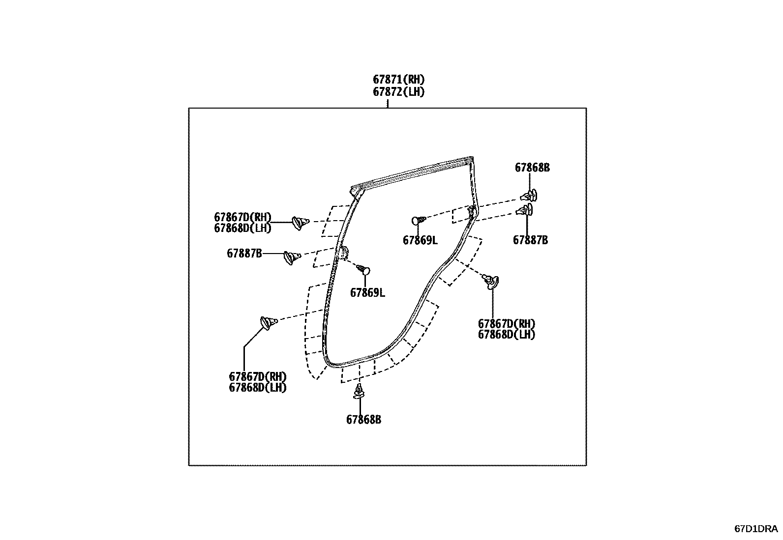 Toyota RAV4 后门板和后门玻璃 EPC diagram — 67D1DRA