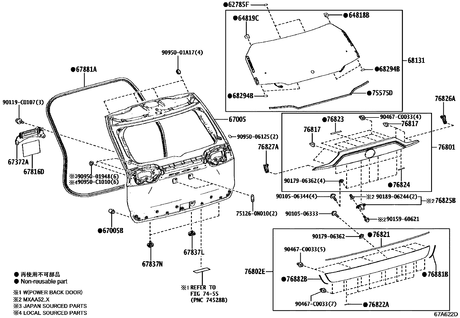 Toyota RAV4 背门板和背门玻璃 EPC diagram — 67A622D
