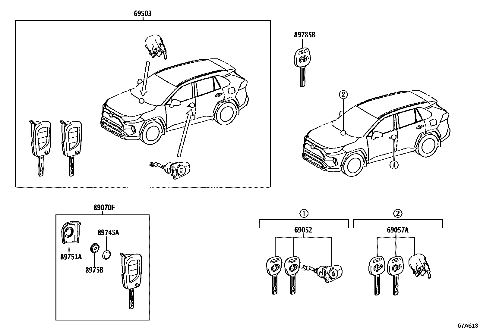 Toyota RAV4 锁芯组件 EPC diagram — 67A613