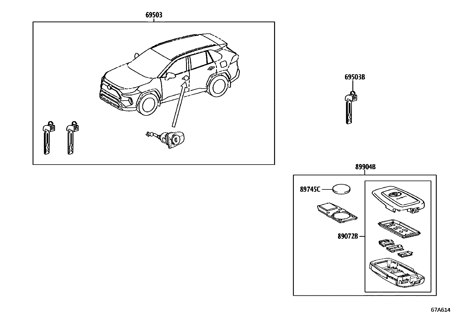 Toyota RAV4 锁芯组件 EPC diagram — 67A614