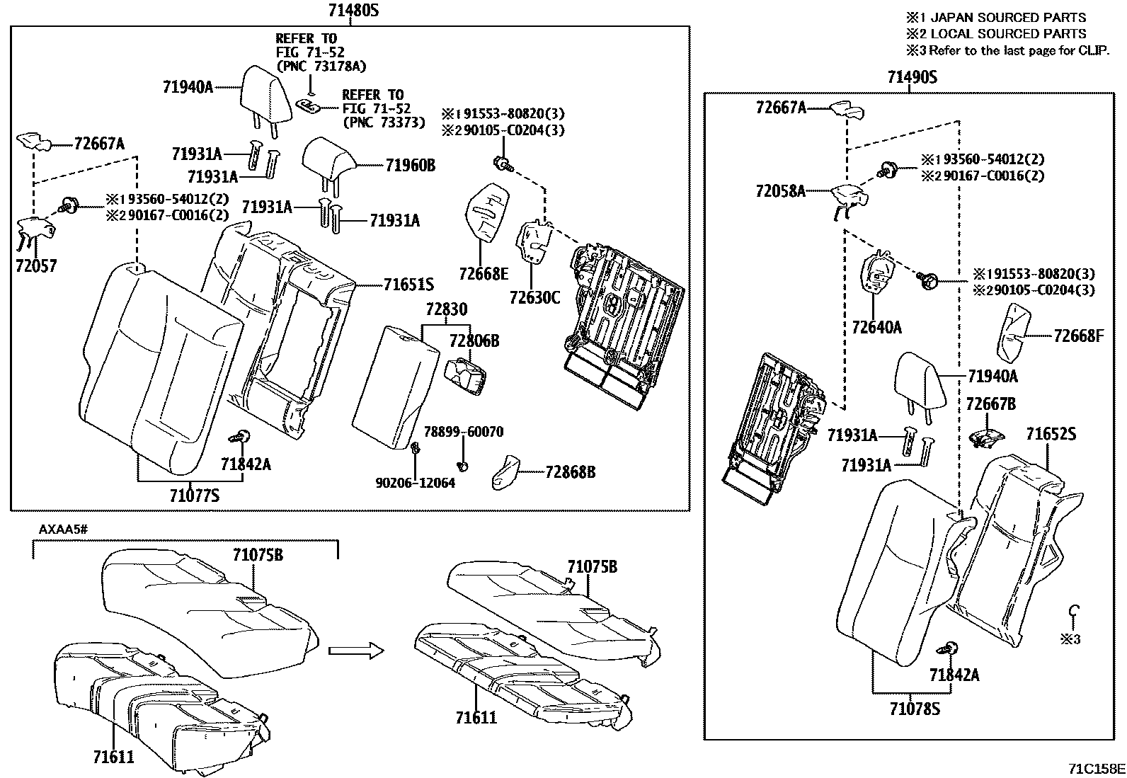 Toyota RAV4 座椅和座椅滑轨 EPC diagram — 71C158E