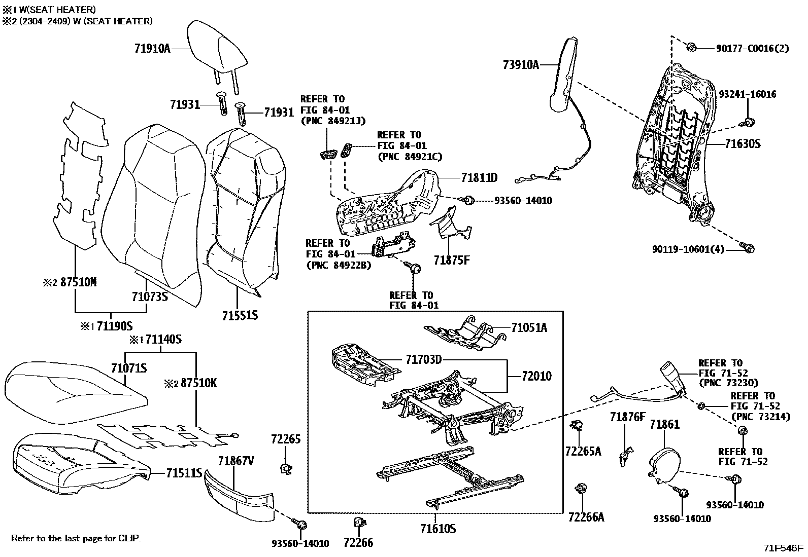 Toyota RAV4 座椅和座椅滑轨 EPC diagram — 71F546F