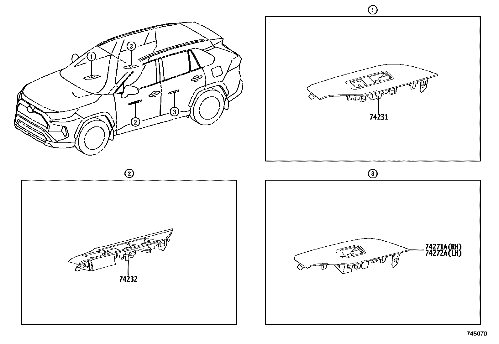 Toyota RAV4 扶手和遮阳板 EPC diagram — 745070