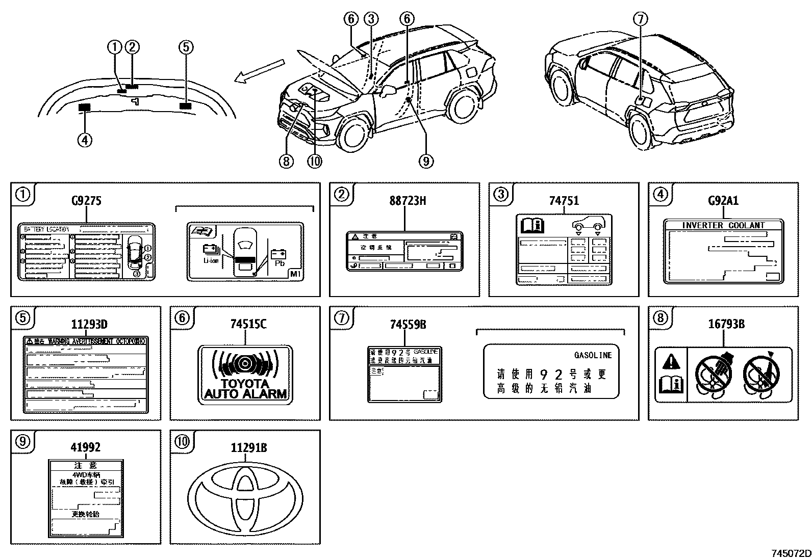 Toyota RAV4 warning nameplate EPC diagram — 745072D