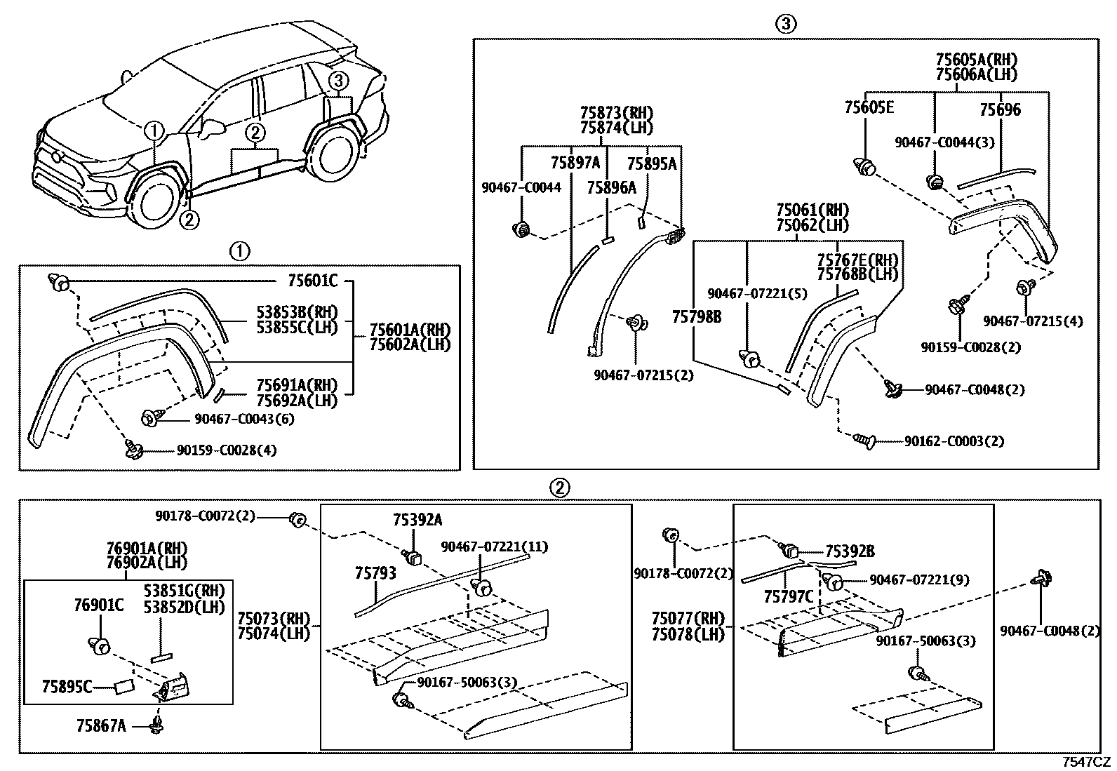 Toyota RAV4 防护条 EPC diagram — 7547CZ