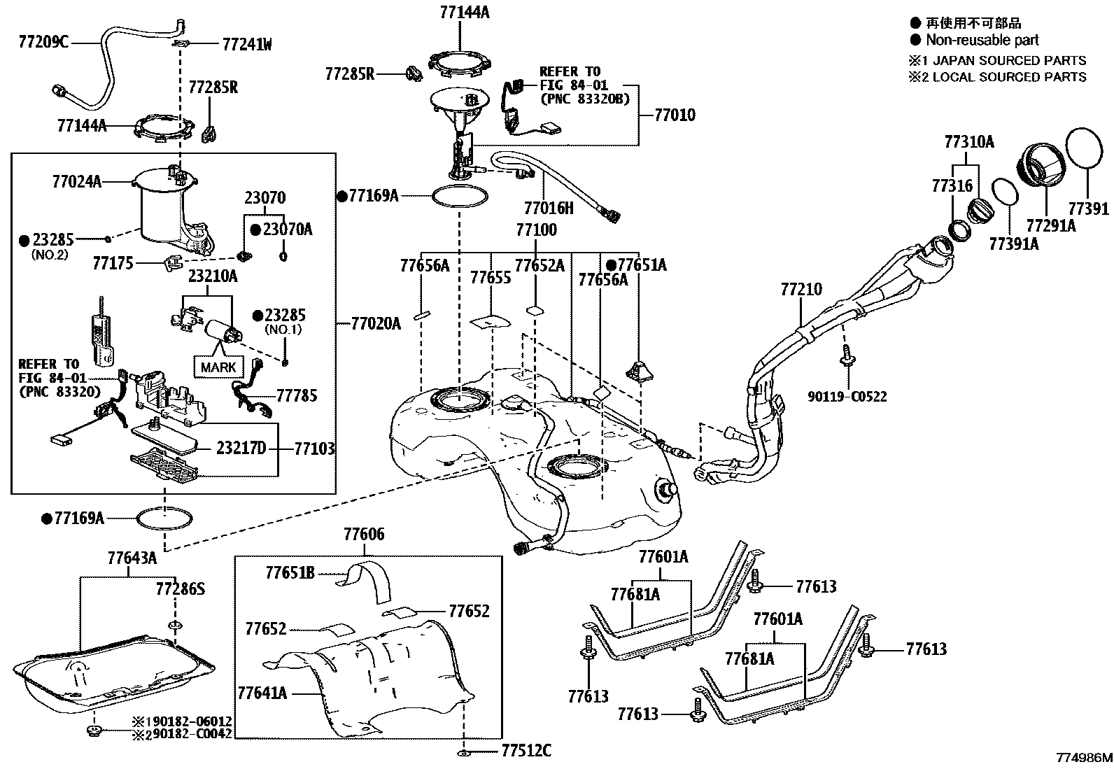 Toyota RAV4 燃油箱和燃油管 EPC diagram — 774986M