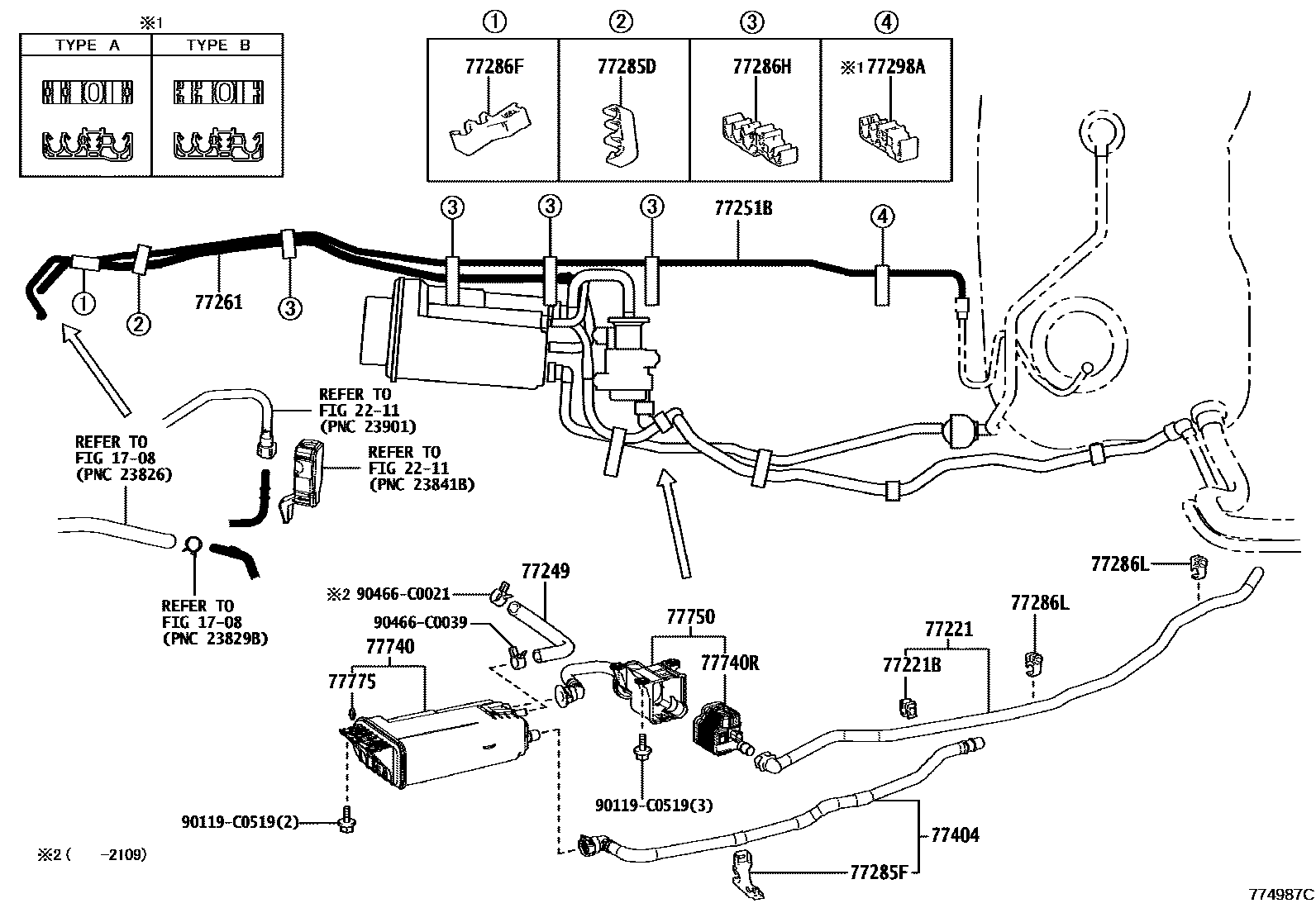 Toyota RAV4 燃油箱和燃油管 EPC diagram — 774987C