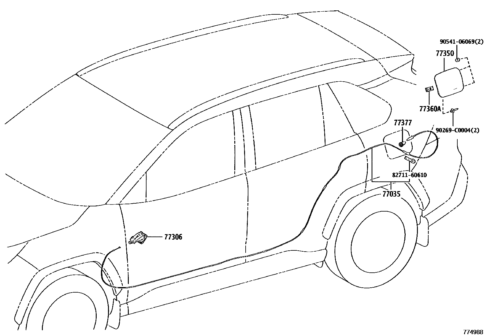 Toyota RAV4 燃油箱和燃油管 EPC diagram — 774988