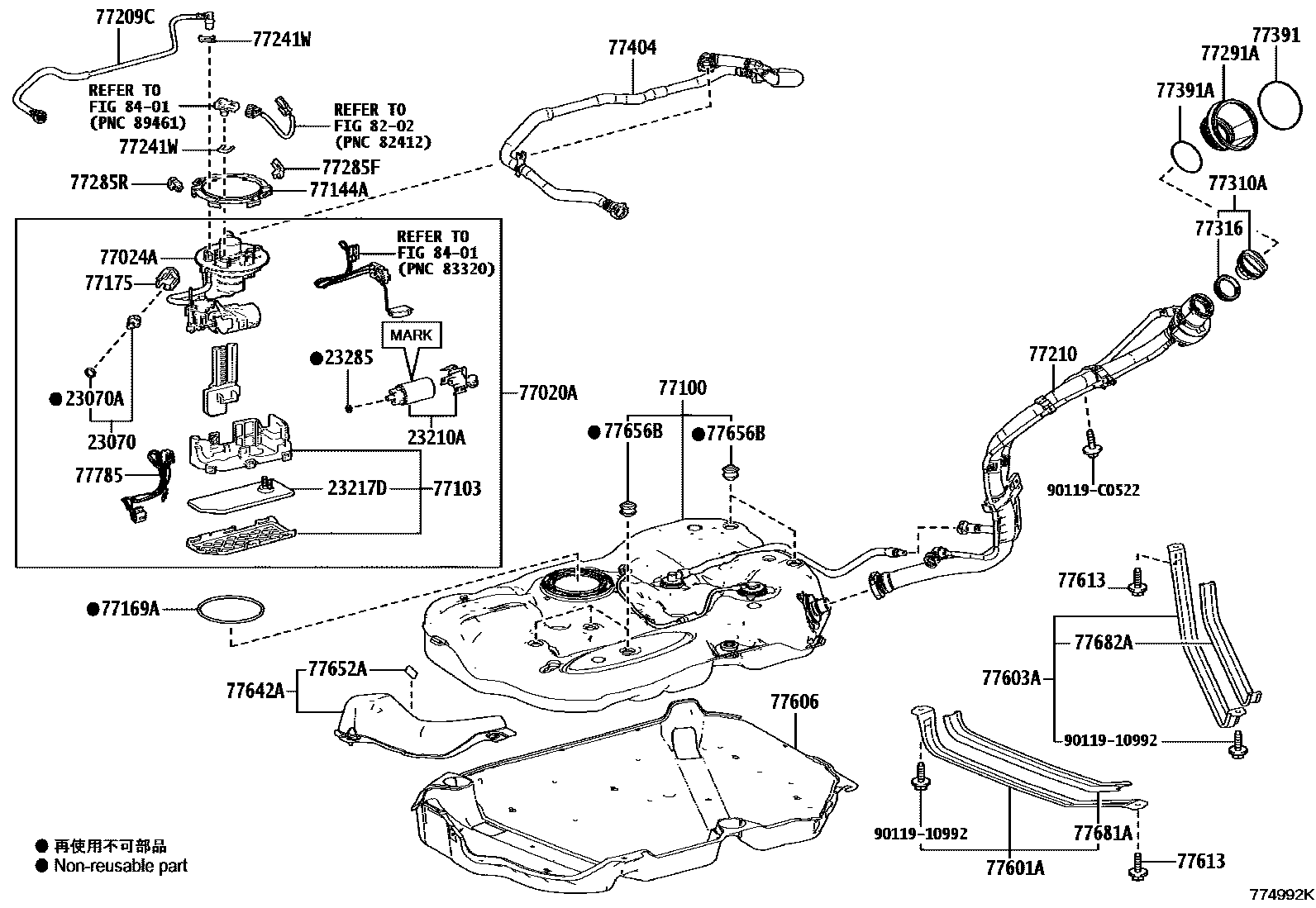 Toyota RAV4 燃油箱和燃油管 EPC diagram — 774992K