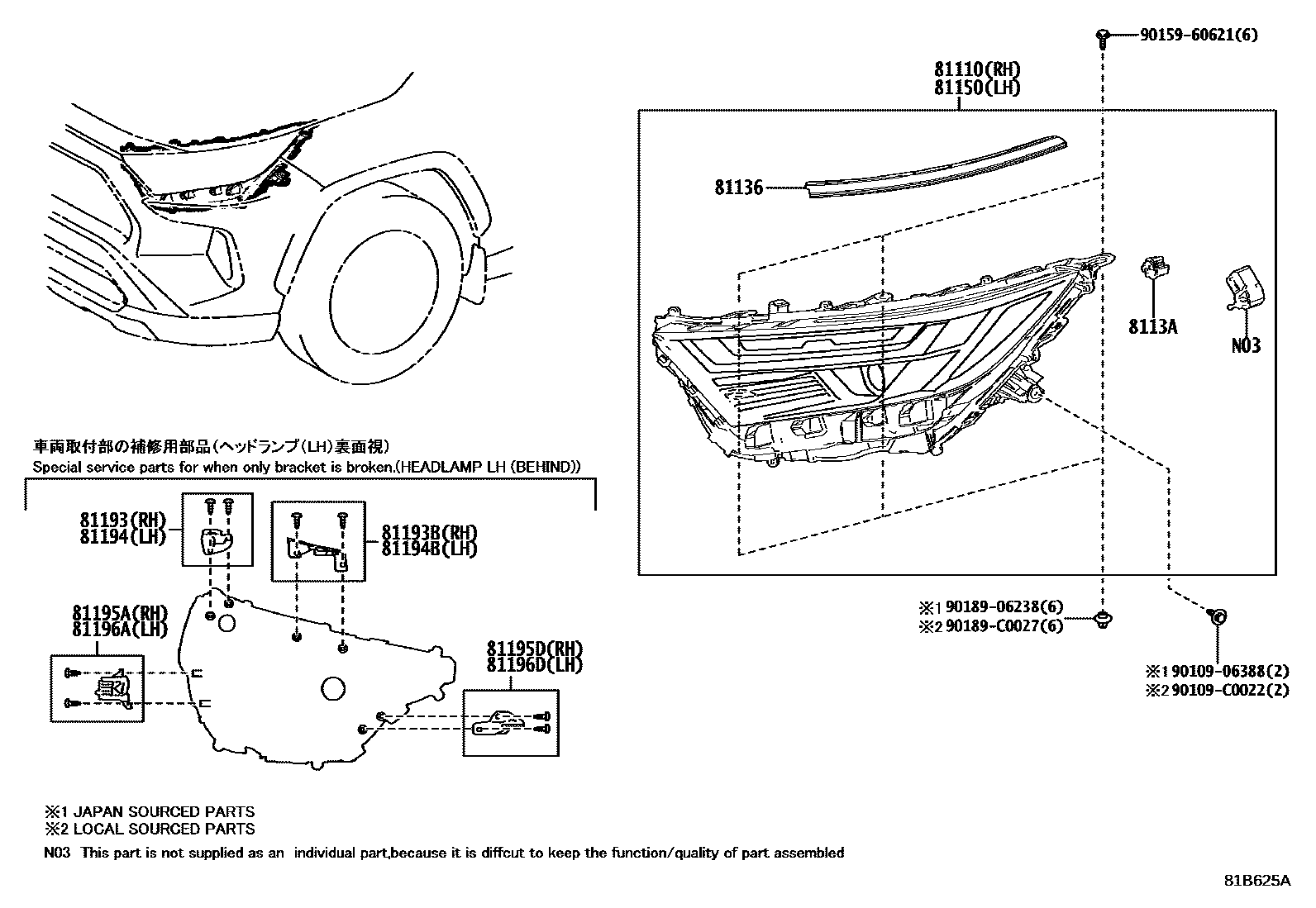 Toyota RAV4 Headlamp EPC diagram — 81B625A