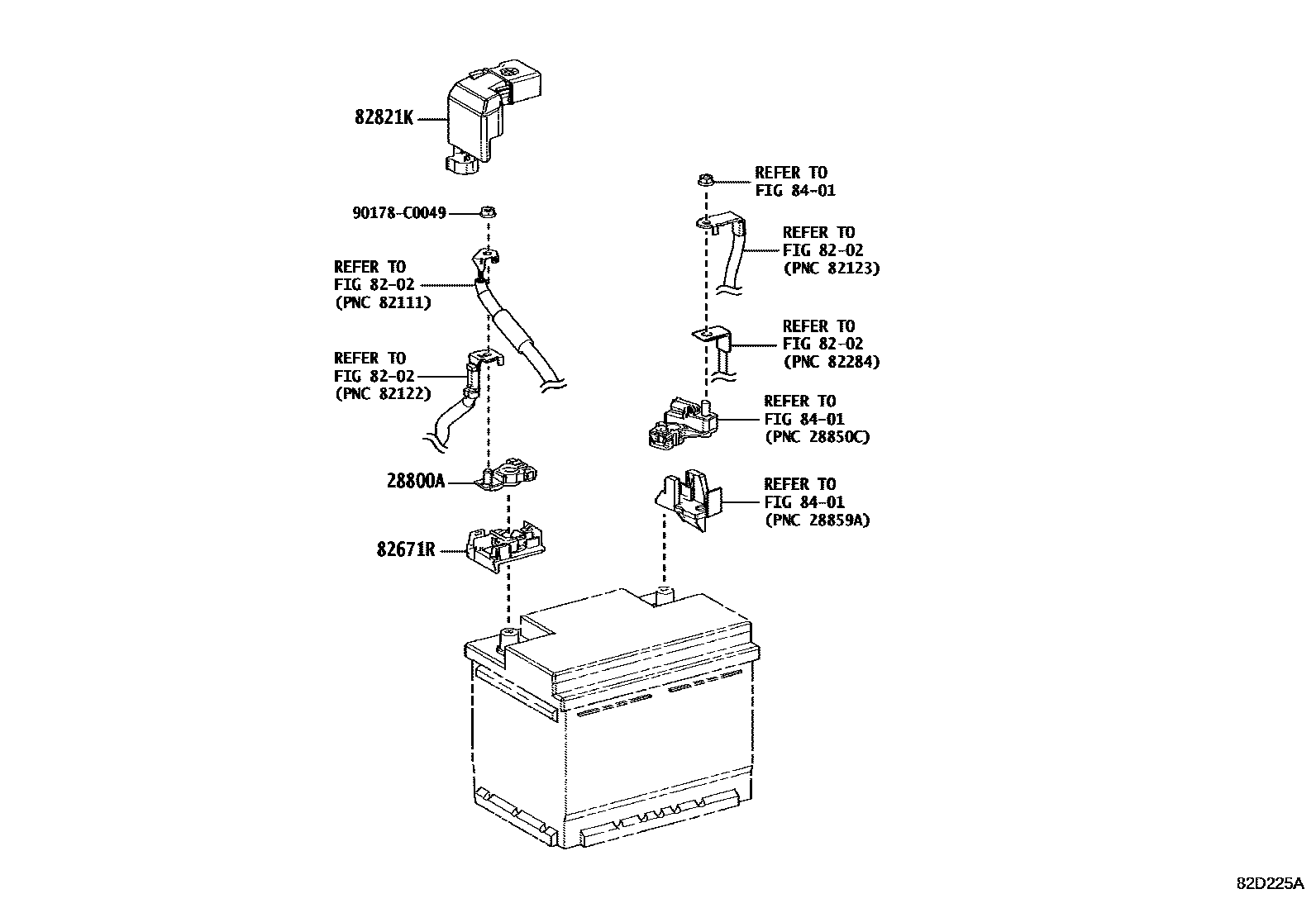 Toyota RAV4 蓄电池和蓄电池电缆 EPC diagram — 82D225A