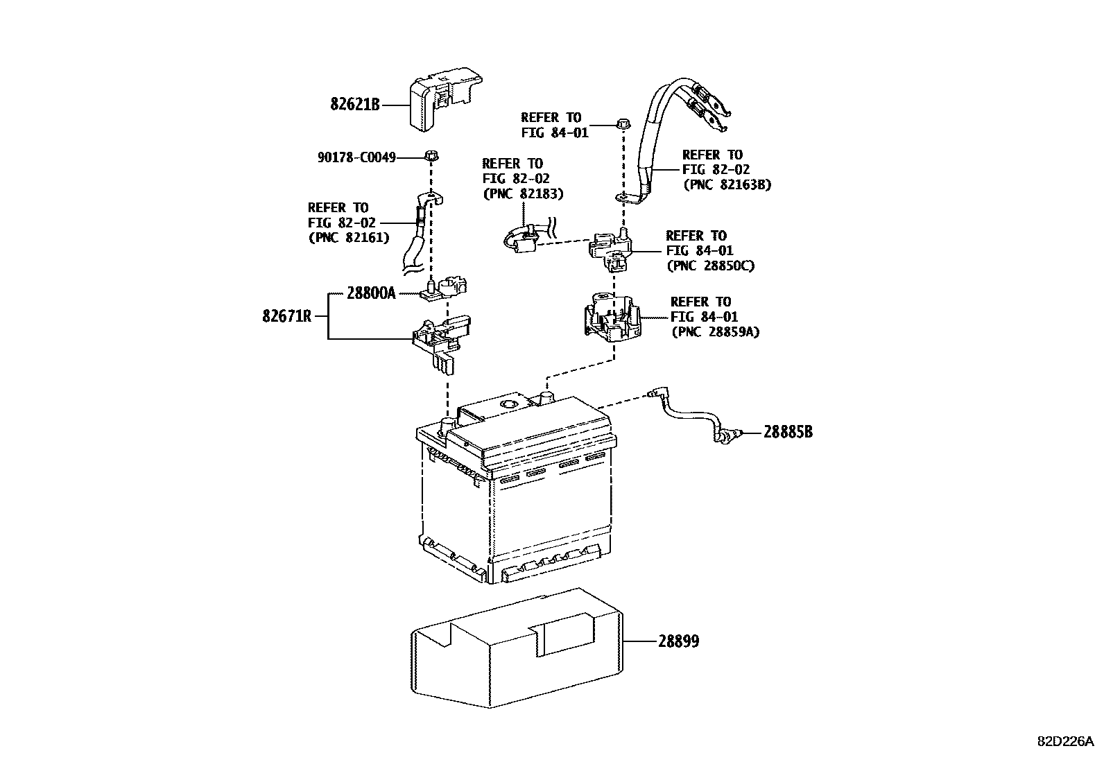 Toyota RAV4 蓄电池和蓄电池电缆 EPC diagram — 82D226A