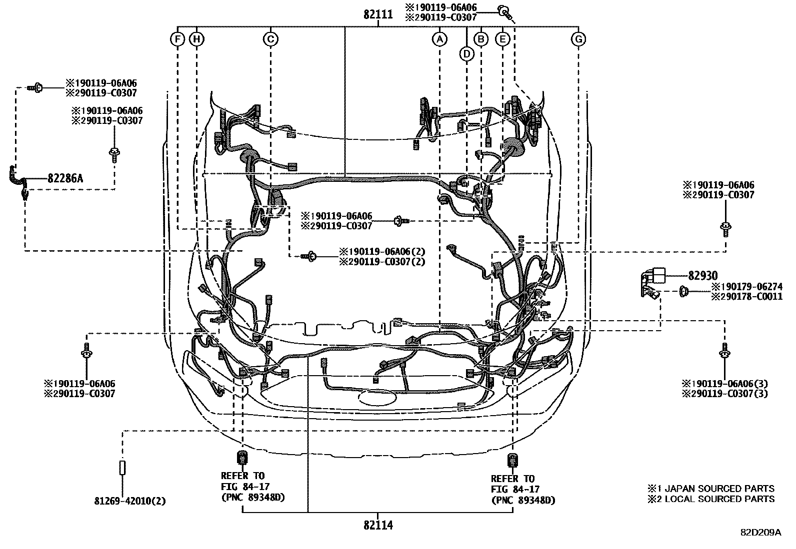 Toyota RAV4 线束和卡夹 EPC diagram — 82D209A