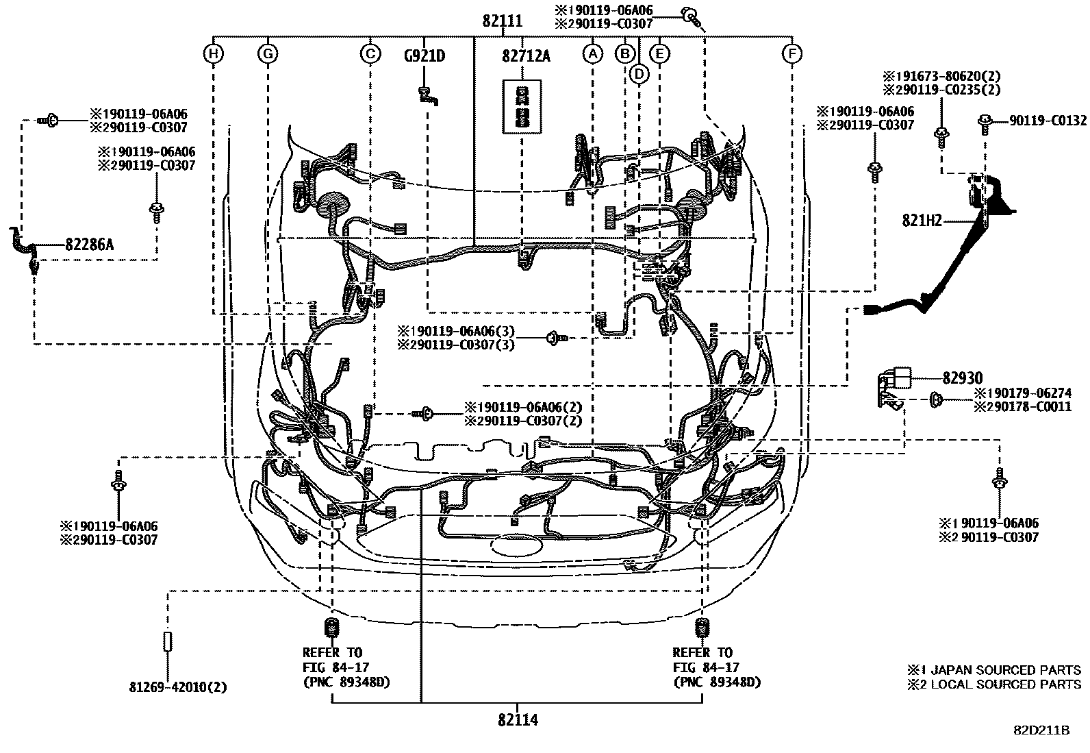 Toyota RAV4 线束和卡夹 EPC diagram — 82D211B