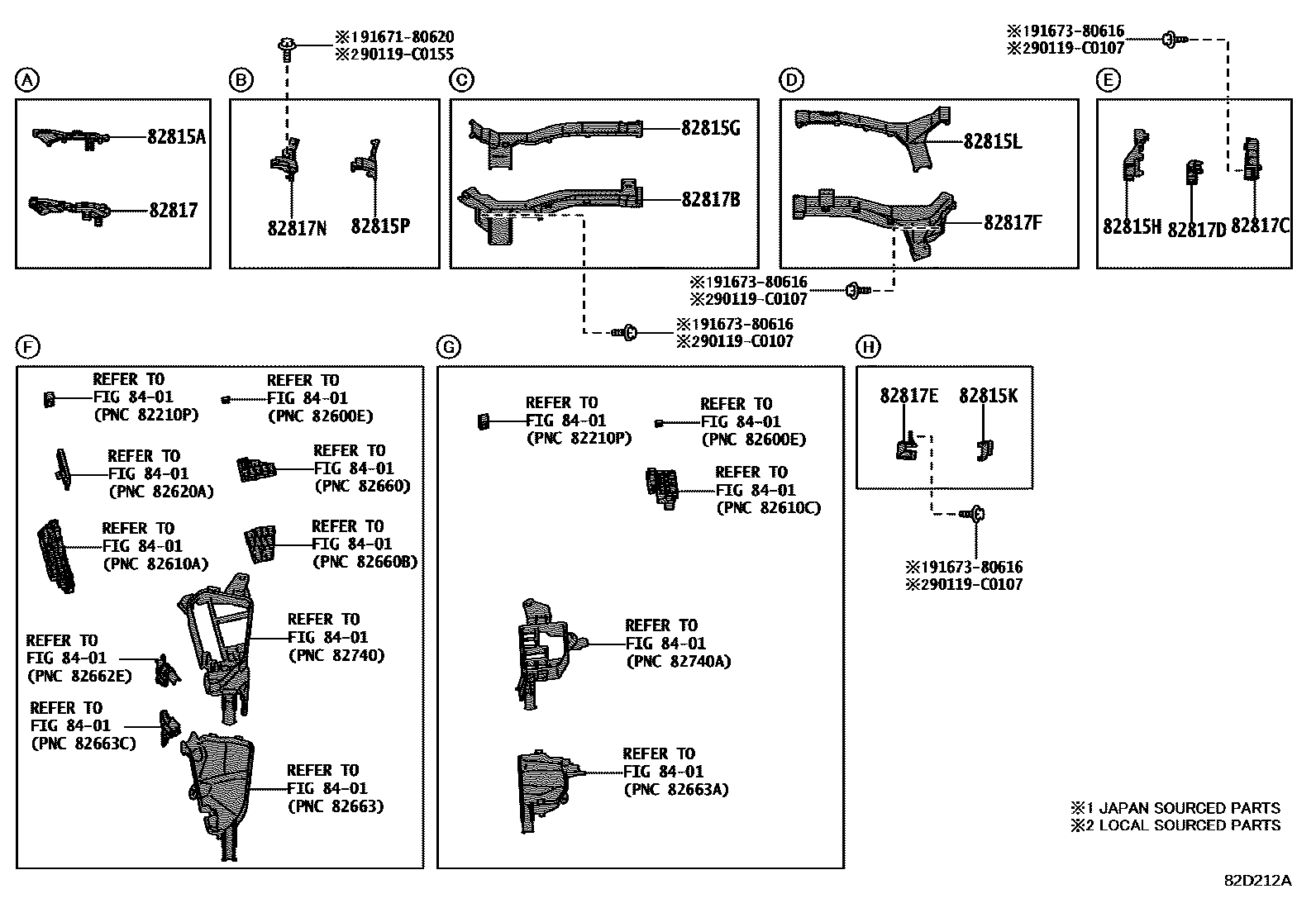 Toyota RAV4 线束和卡夹 EPC diagram — 82D212A
