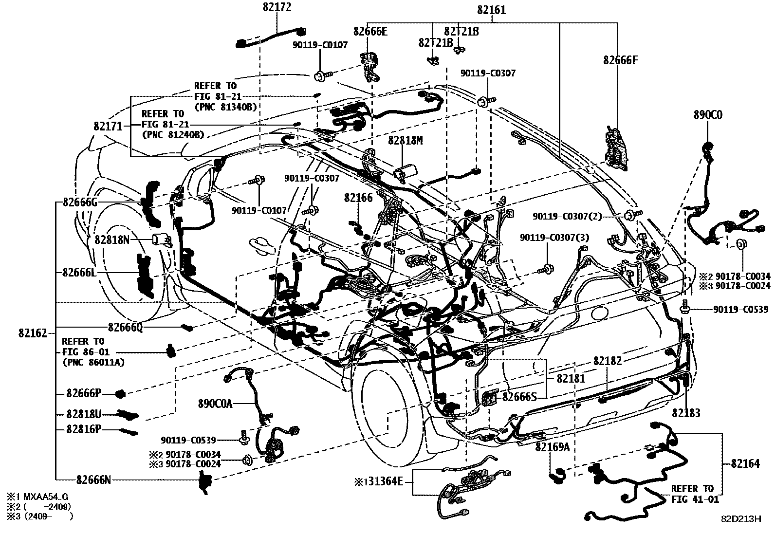 Toyota RAV4 线束和卡夹 EPC diagram — 82D213H
