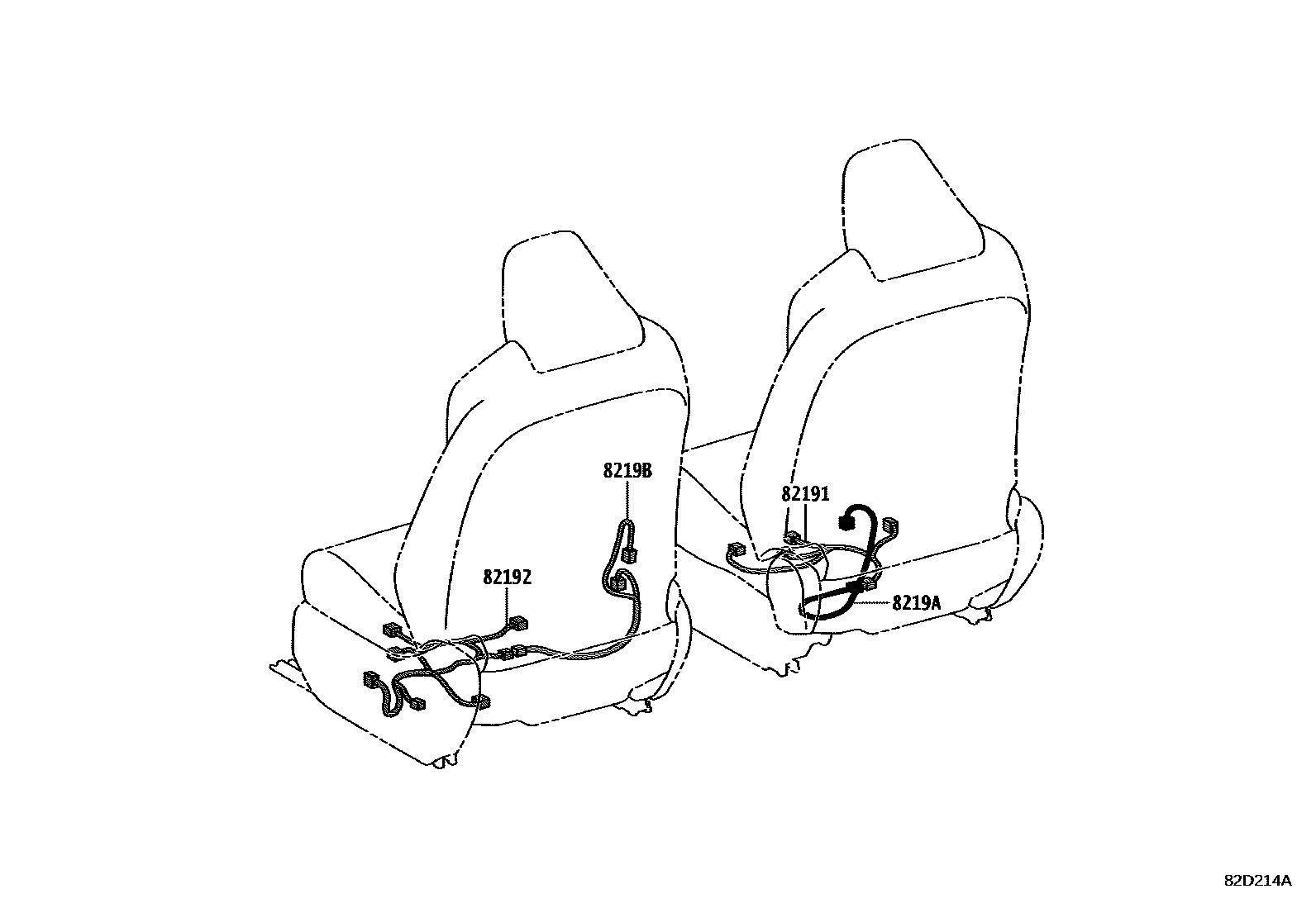 Toyota RAV4 线束和卡夹 EPC diagram — 82D214A