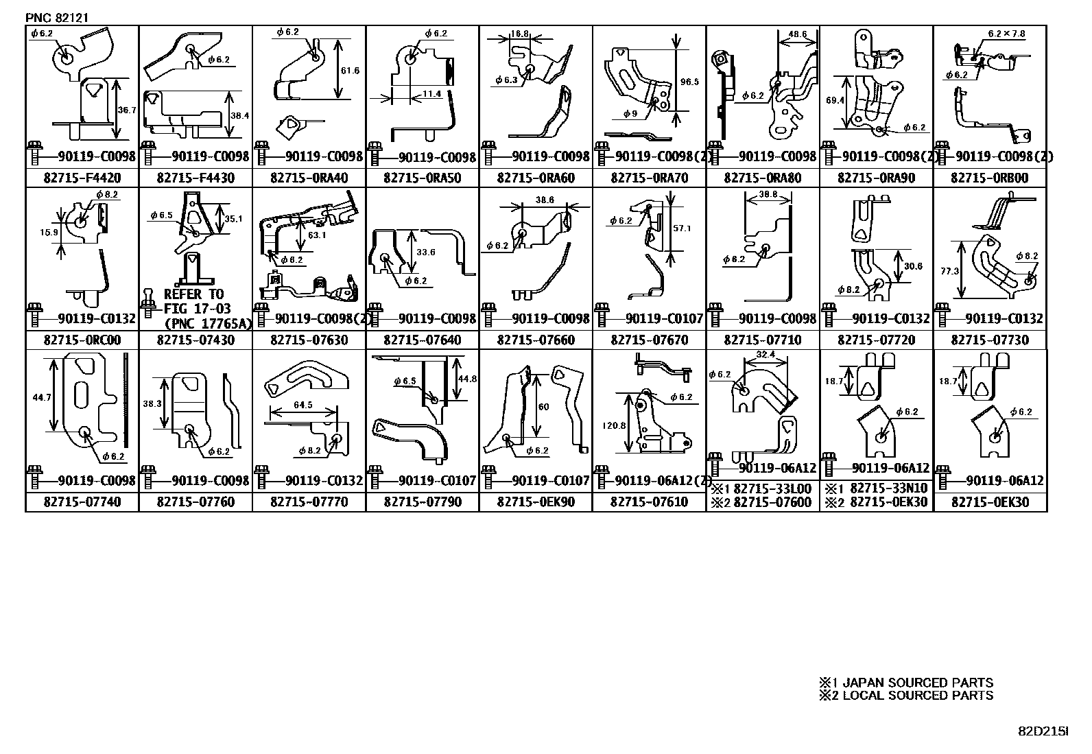 Toyota RAV4 线束和卡夹 EPC diagram — 82D215I