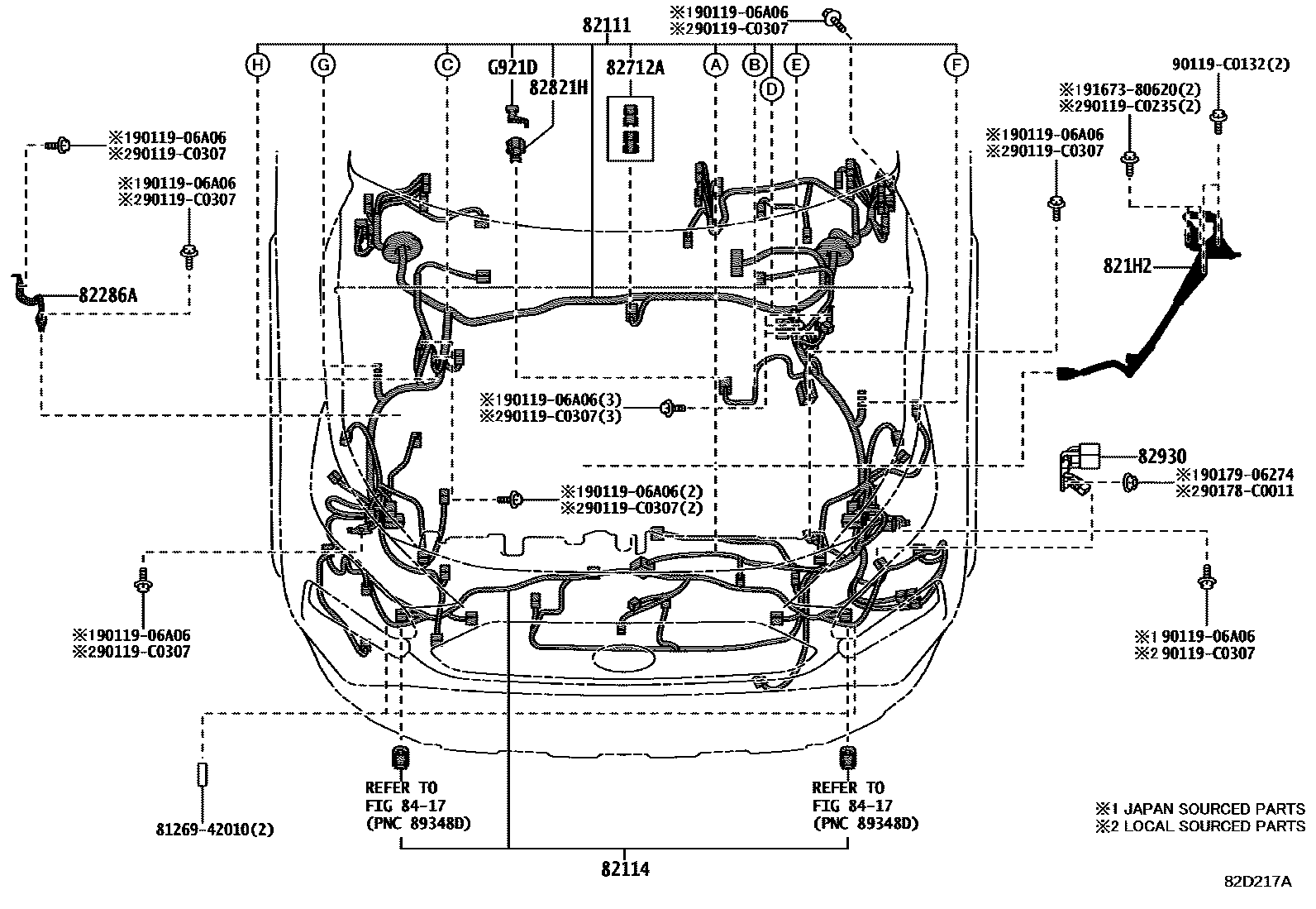 Toyota RAV4 线束和卡夹 EPC diagram — 82D217B