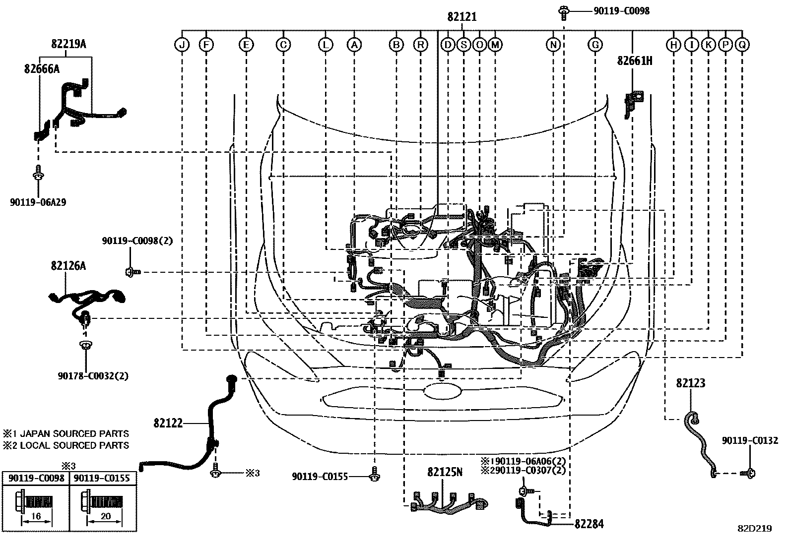 Toyota RAV4 线束和卡夹 EPC diagram — 82D219