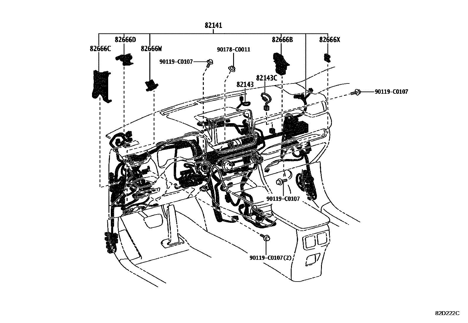 Toyota RAV4 线束和卡夹 EPC diagram — 82D222C