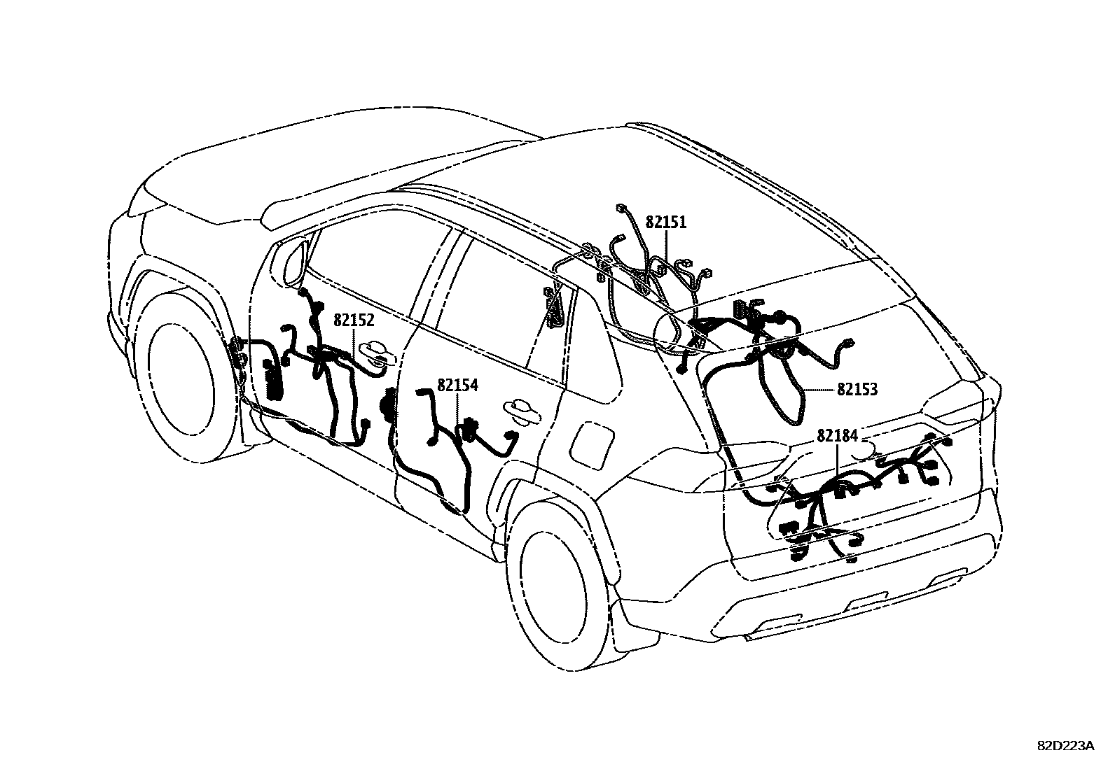 Toyota RAV4 线束和卡夹 EPC diagram — 82D223A