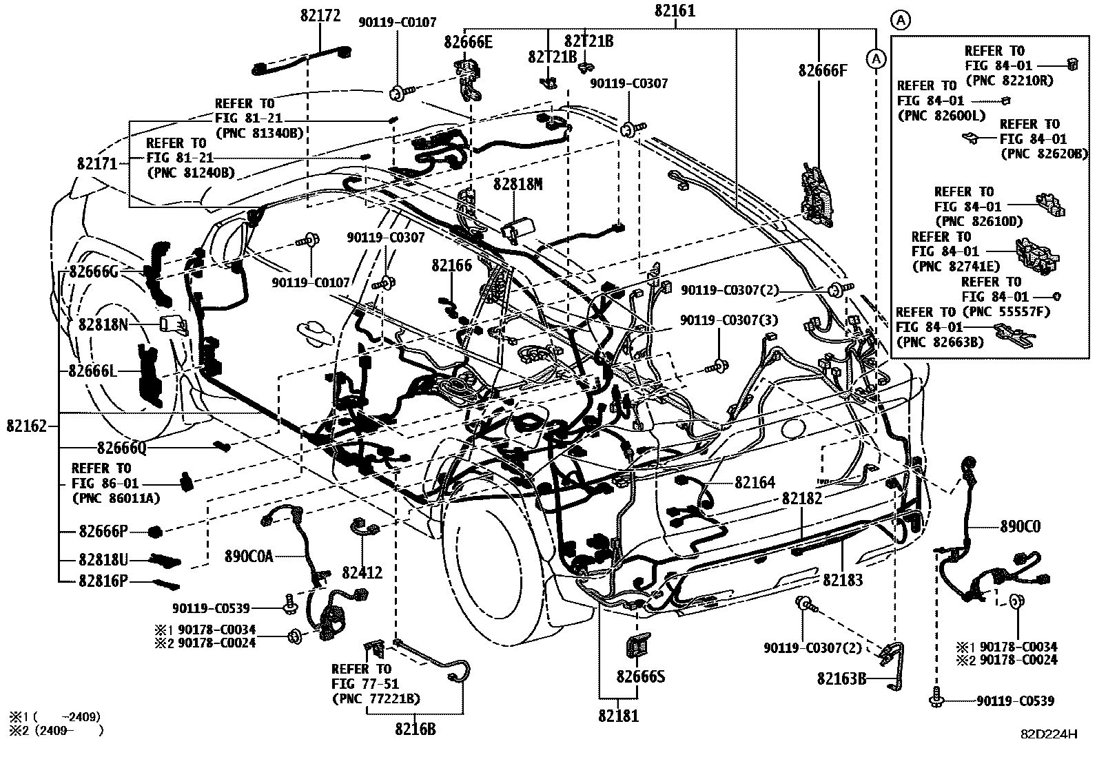 Toyota RAV4 线束和卡夹 EPC diagram — 82D224H