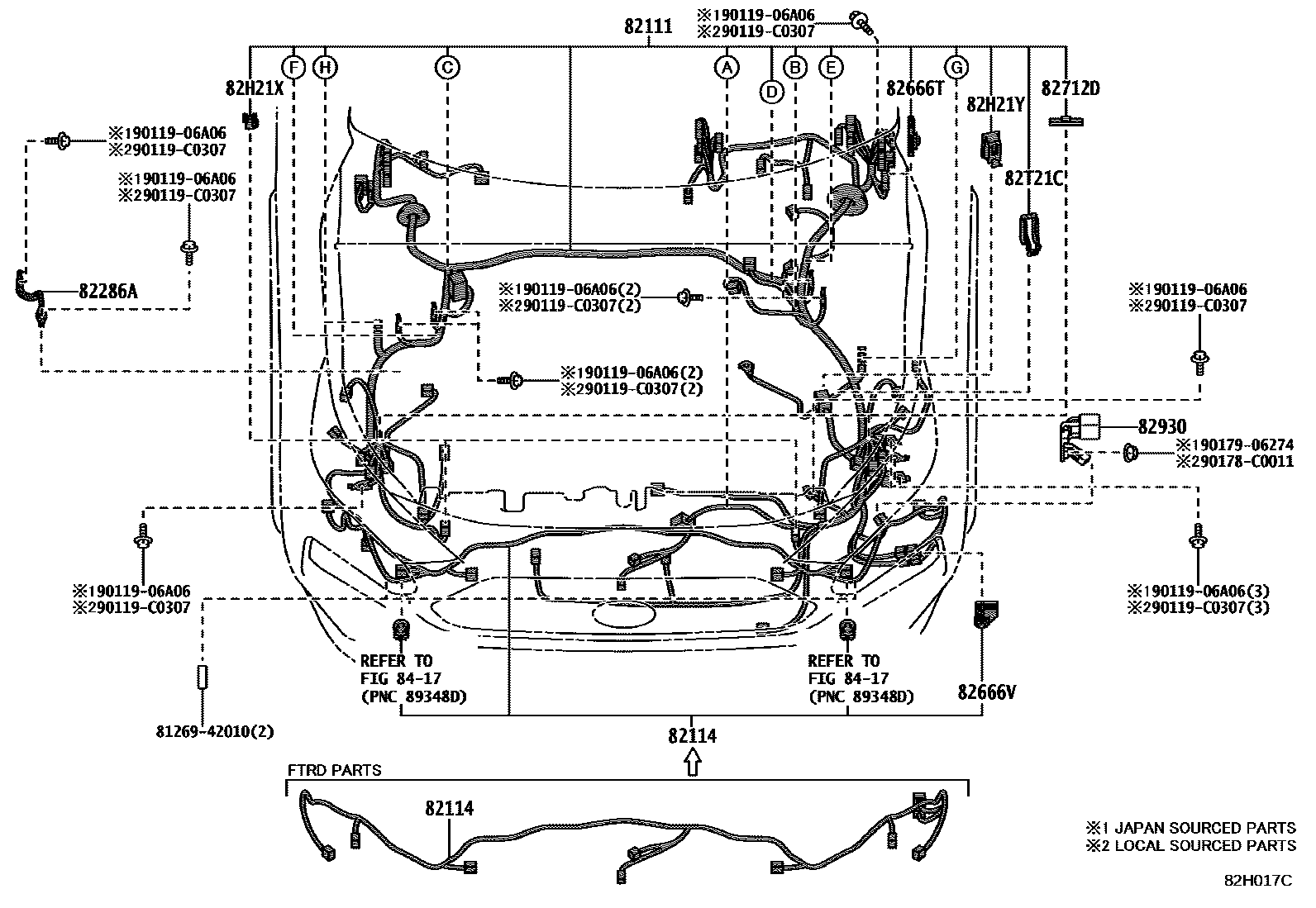 Toyota RAV4 线束和卡夹 EPC diagram — 82H017C