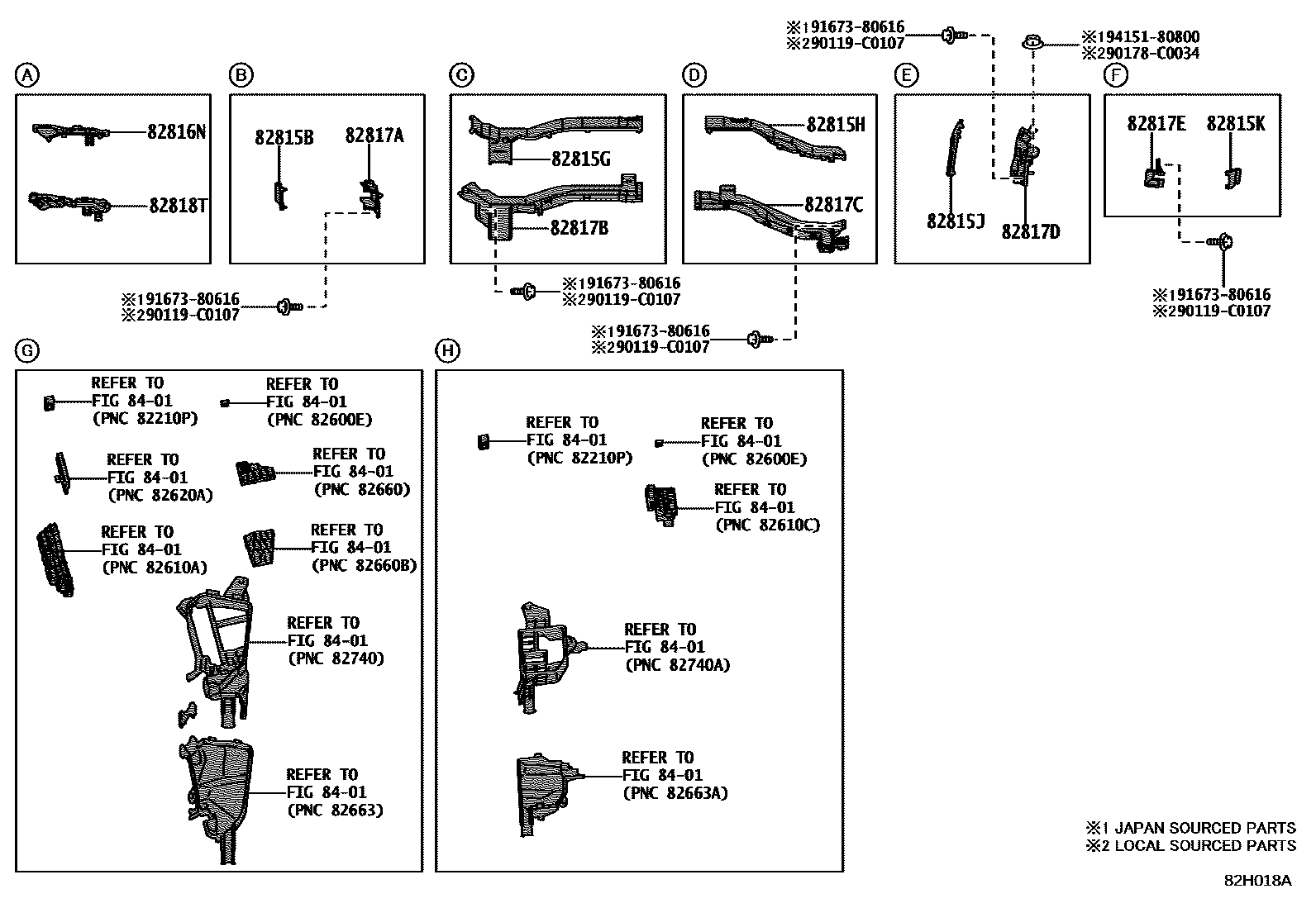 Toyota RAV4 线束和卡夹 EPC diagram — 82H018A