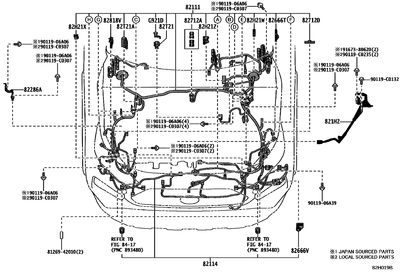 Toyota RAV4 线束和卡夹 EPC diagram — 82H019B