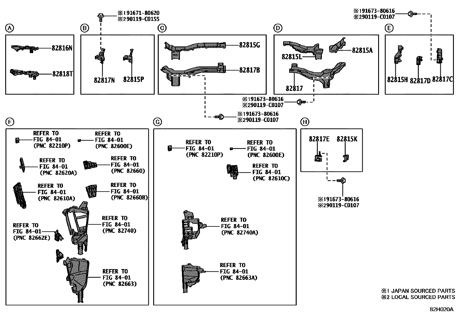 Toyota RAV4 线束和卡夹 EPC diagram — 82H020A