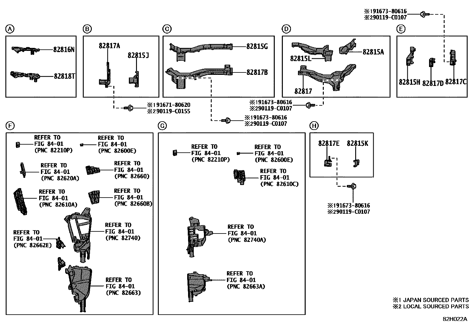 Toyota RAV4 线束和卡夹 EPC diagram — 82H022A